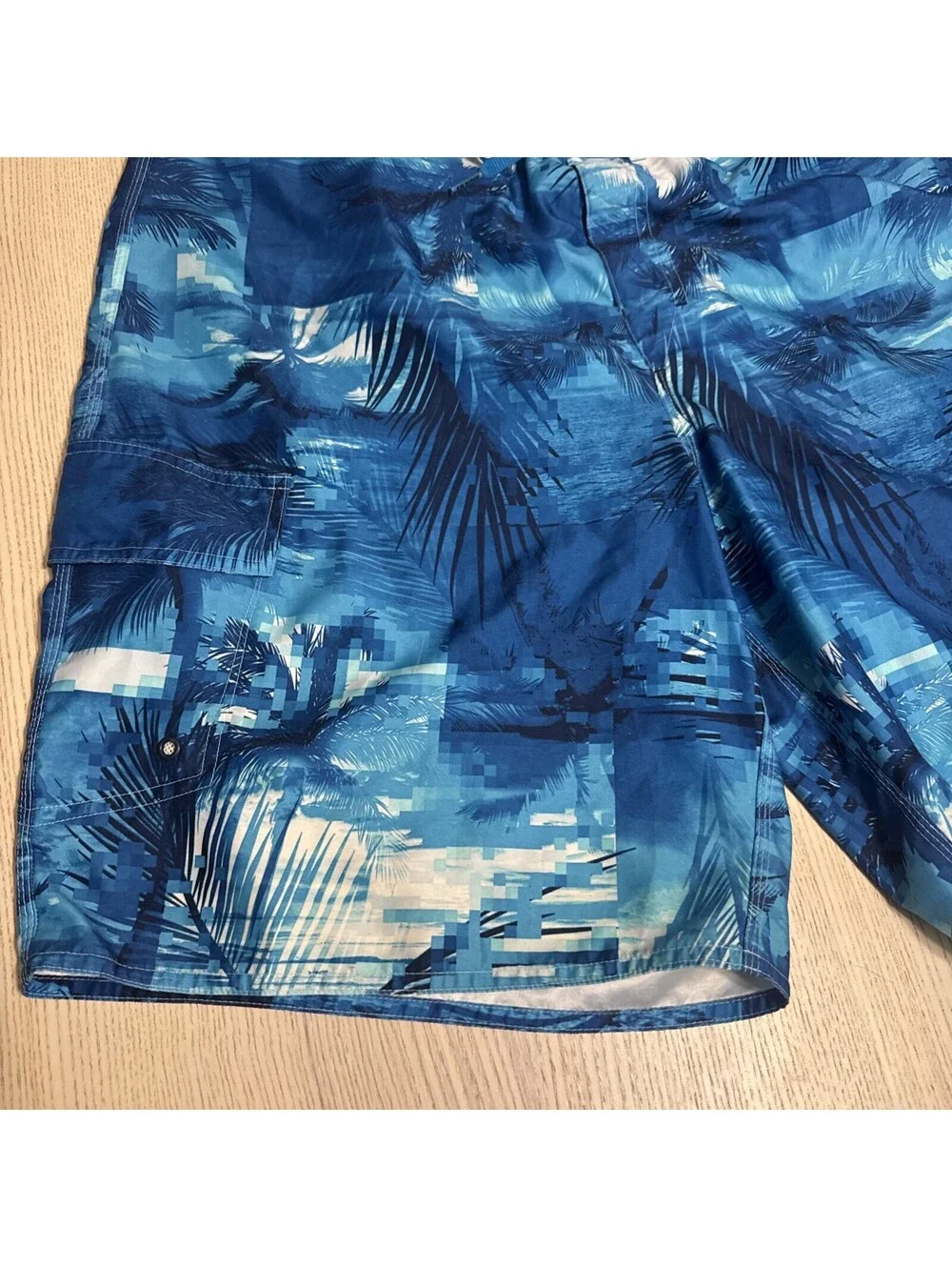 Joe Boxer Mens Swim Trunks Board Shorts XL Blue Palm Trees Geometric Pattern